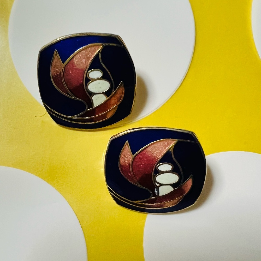 50. Elegant Blue and Red Enamel Earrings